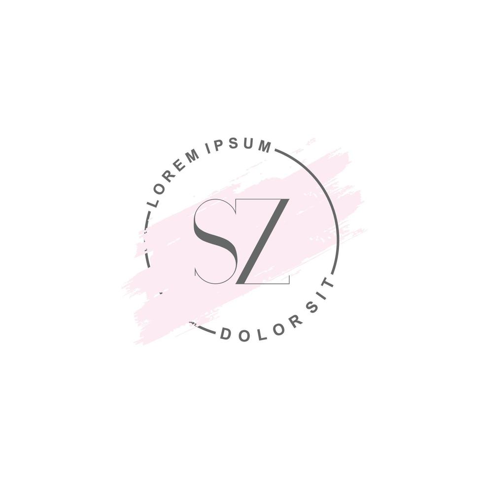 Initial SZ minimalist logo with brush, Initial logo for signature, wedding, fashion. vector
