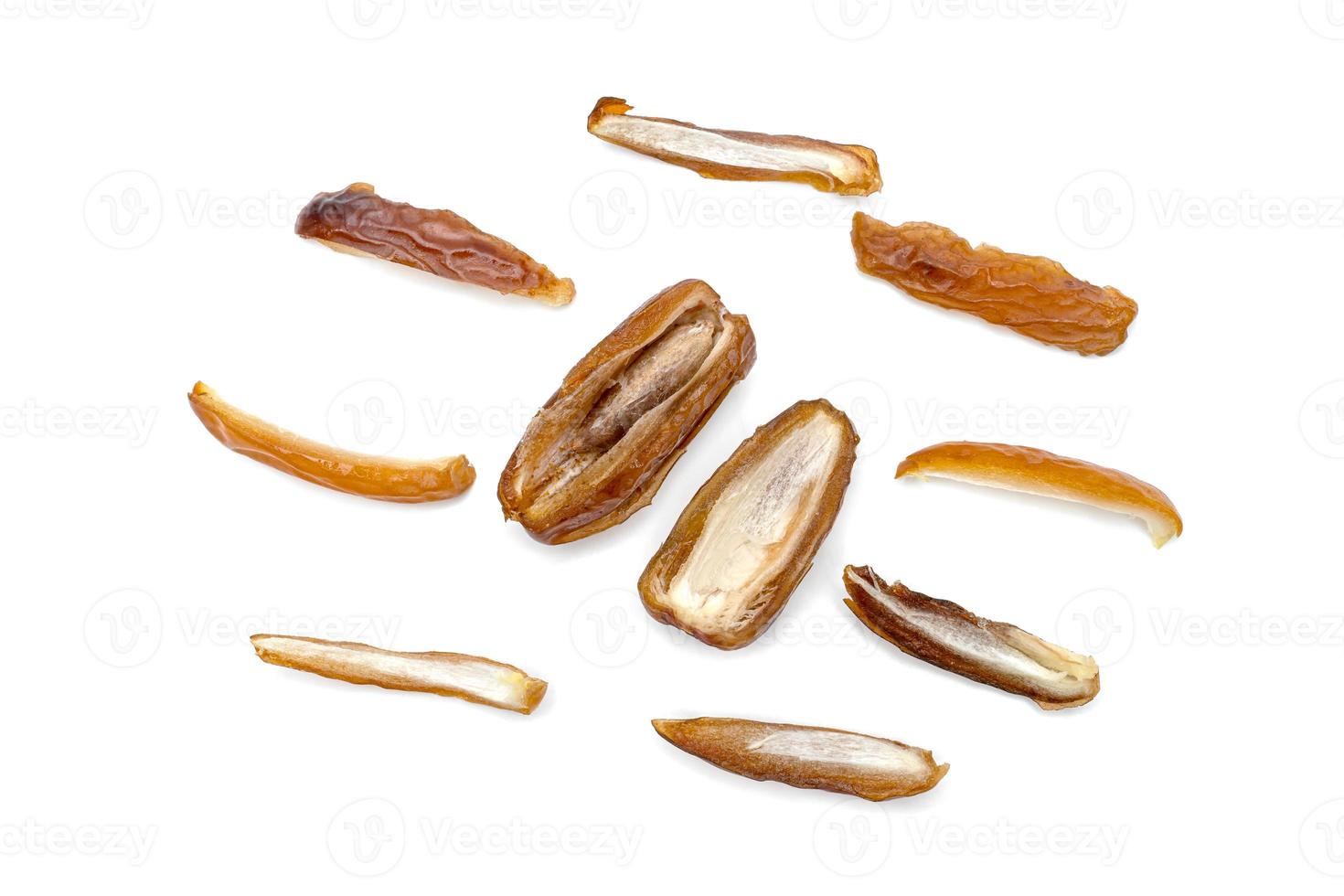 dry dates palm sliced isolated on white background. photo