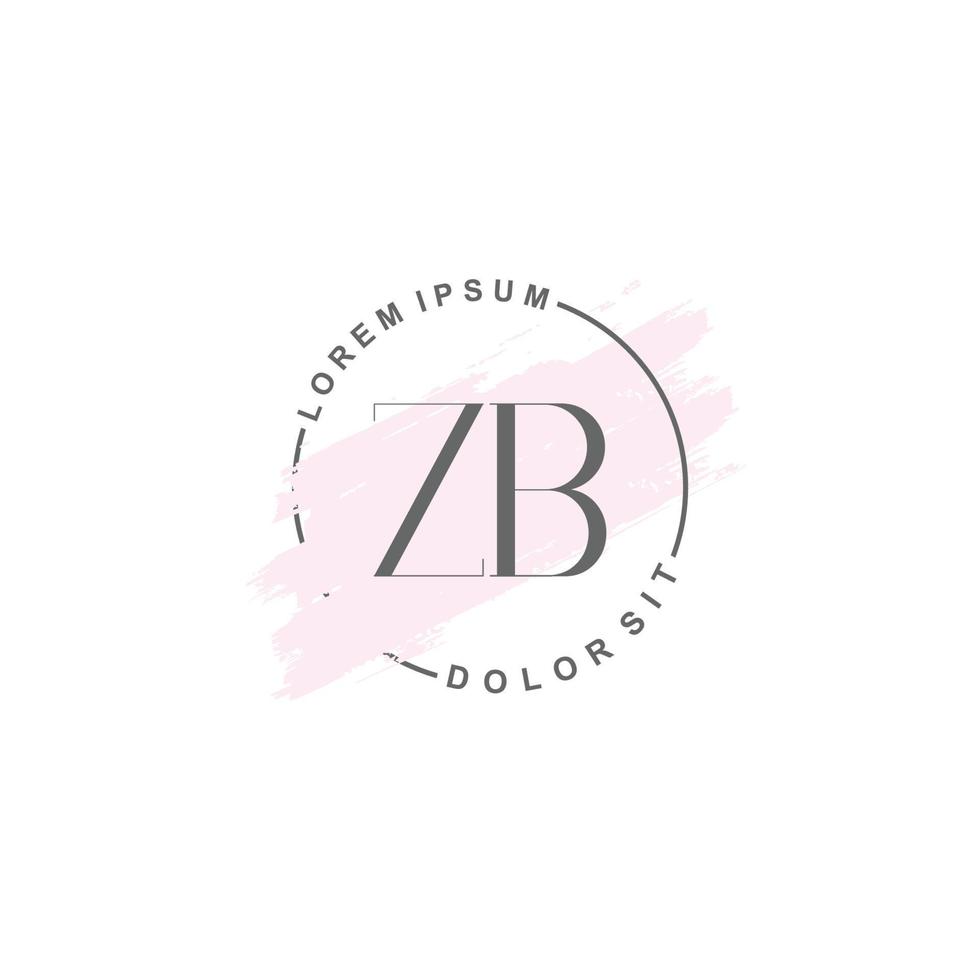 Initial ZB minimalist logo with brush, Initial logo for signature, wedding, fashion. vector