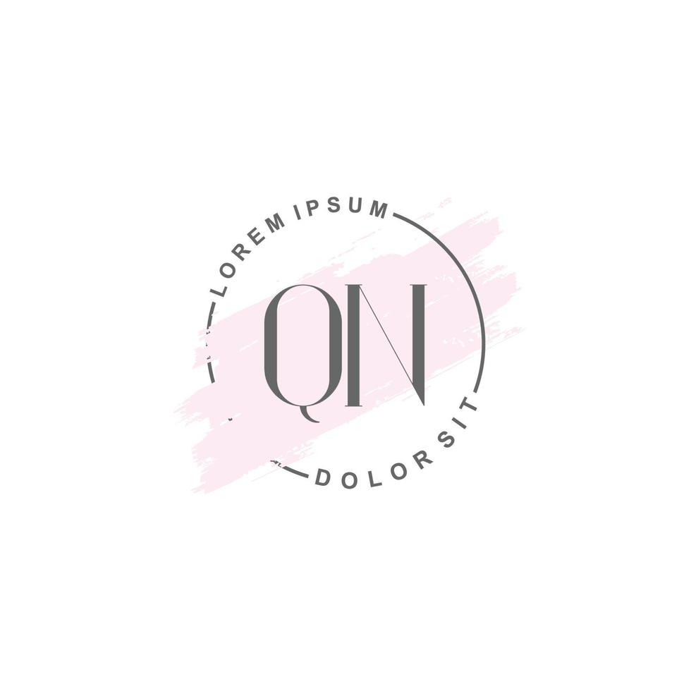 logo inicial qn minimalista con pincel, logo inicial para firma, boda, moda. vector