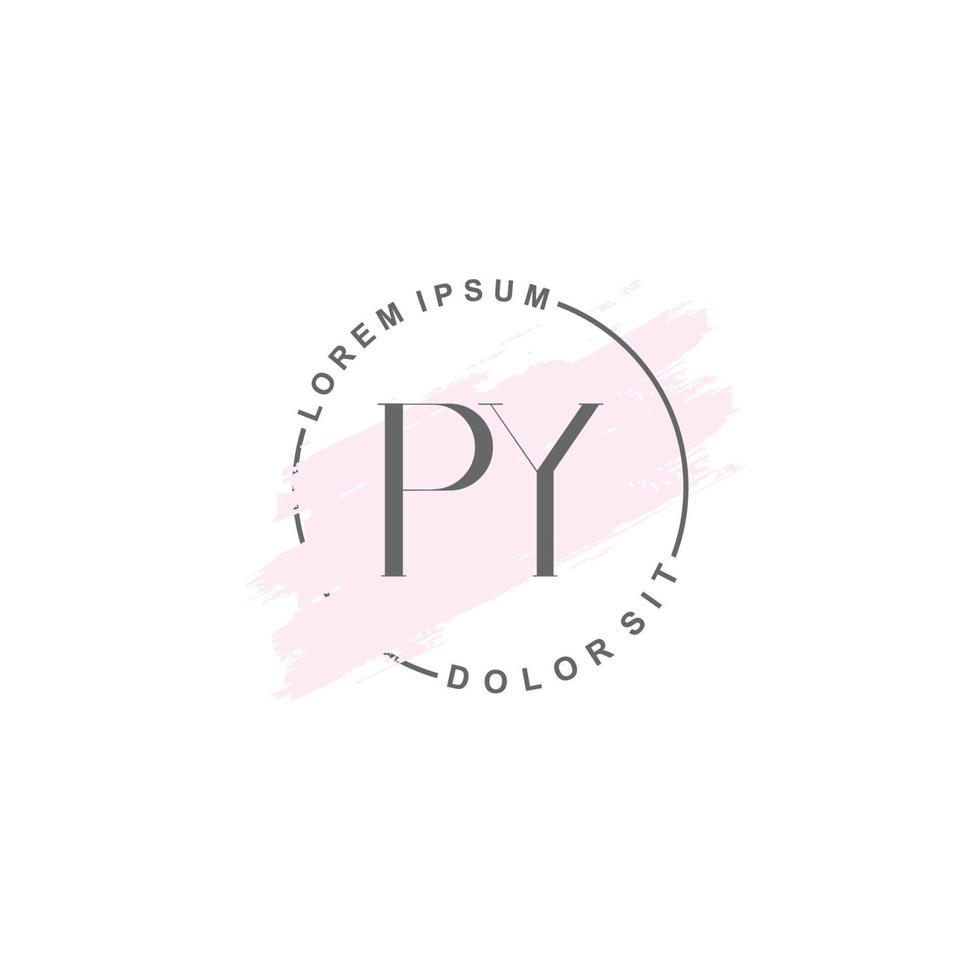 Initial PY minimalist logo with brush, Initial logo for signature, wedding, fashion. vector