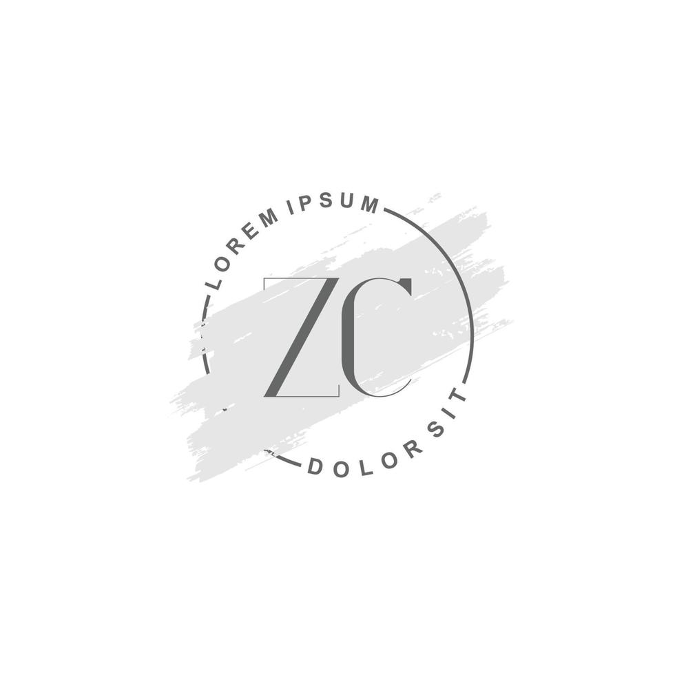 Initial ZC minimalist logo with brush, Initial logo for signature, wedding, fashion. vector