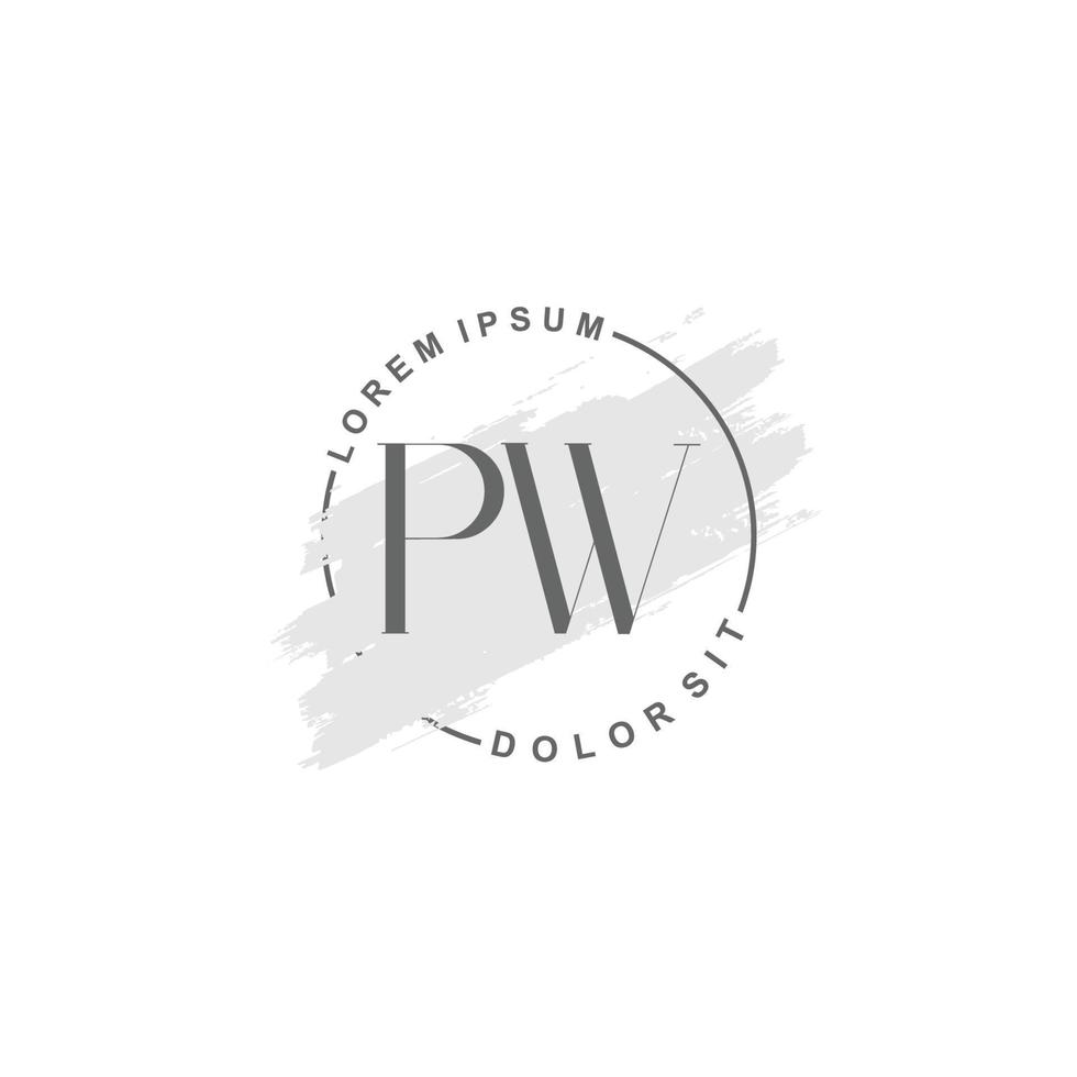 logo minimalista inicial pw con pincel, logo inicial para firma, boda, moda. vector