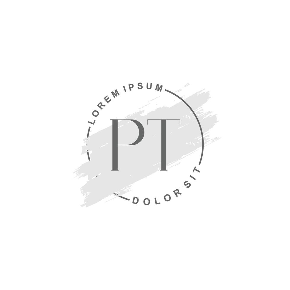 Initial PT minimalist logo with brush, Initial logo for signature, wedding, fashion. vector