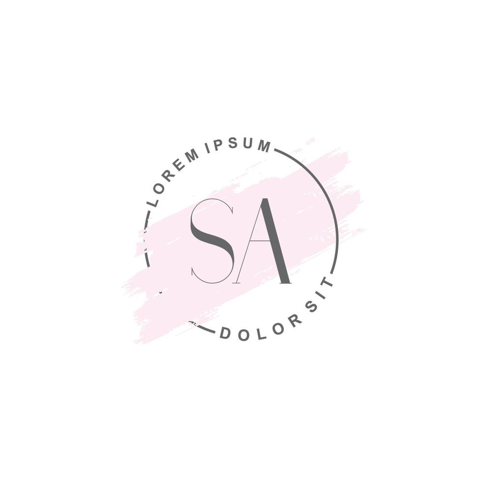 Initial SA minimalist logo with brush, Initial logo for signature, wedding, fashion. vector