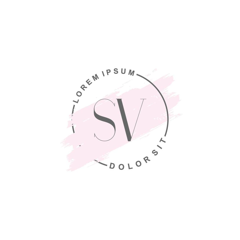 Initial SV minimalist logo with brush, Initial logo for signature, wedding, fashion. vector