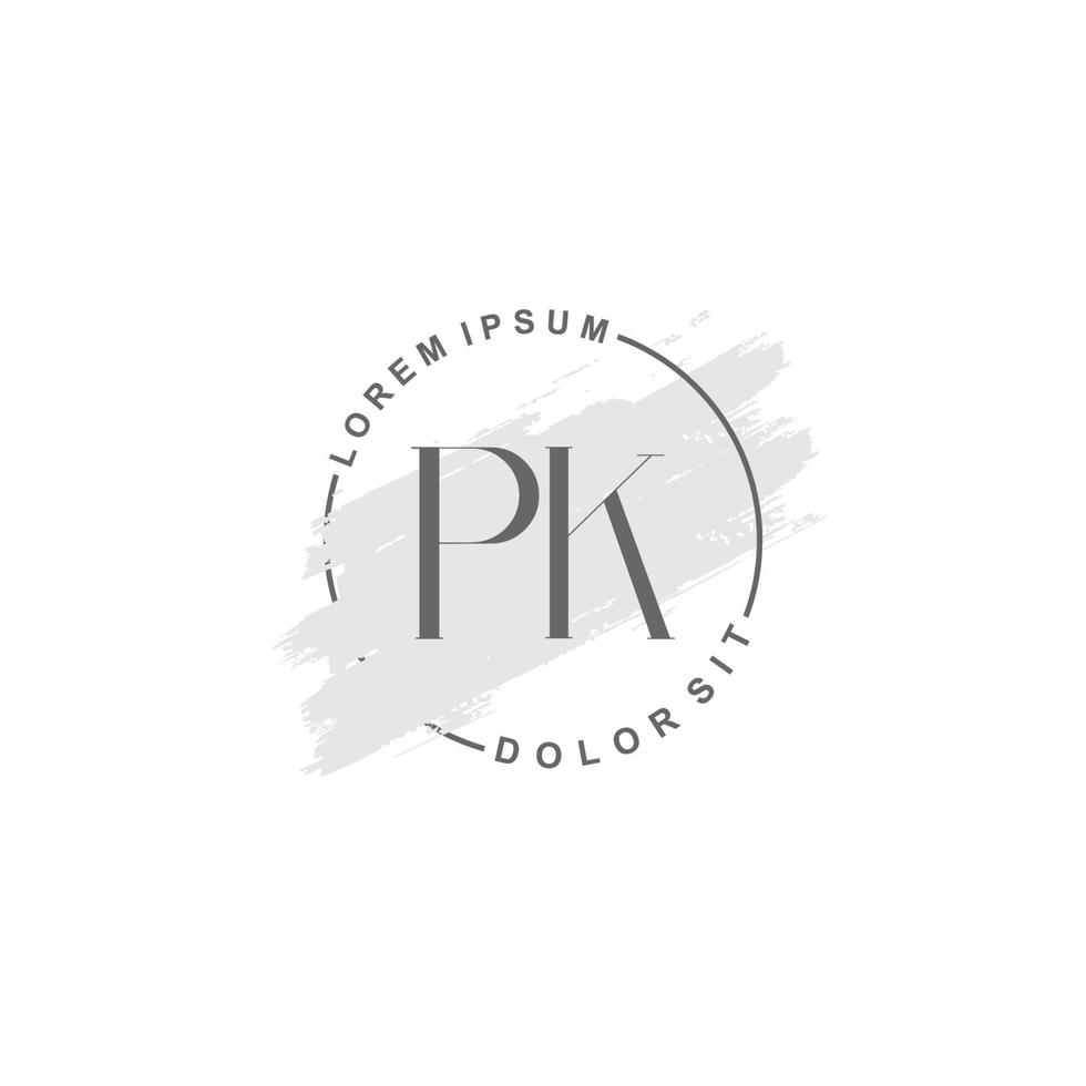 logotipo minimalista de pk inicial con pincel, logotipo inicial para firma, boda, moda. vector