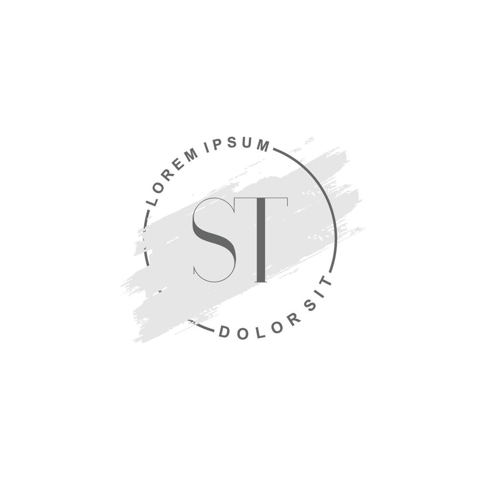 Initial ST minimalist logo with brush, Initial logo for signature, wedding, fashion. vector