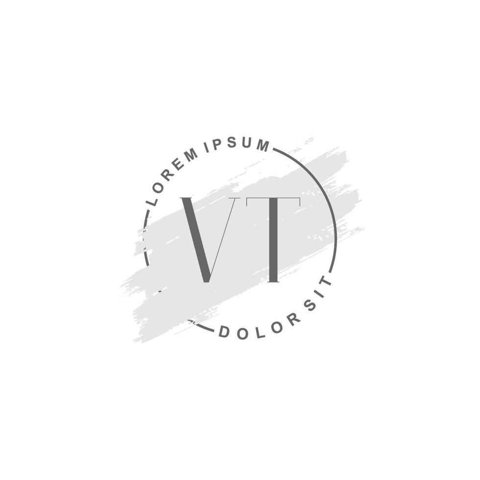 logotipo inicial vt minimalista con pincel, logotipo inicial para firma, boda, moda. vector