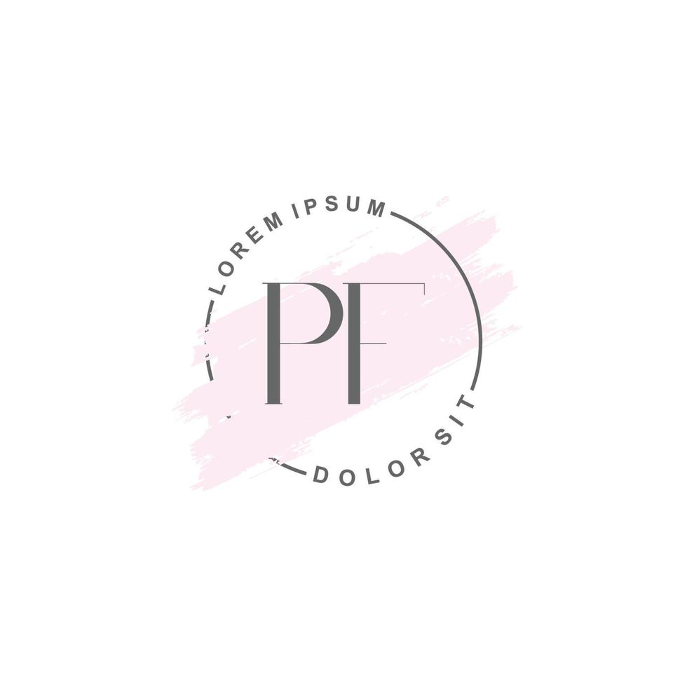 logotipo inicial pf minimalista con pincel, logotipo inicial para firma, boda, moda. vector