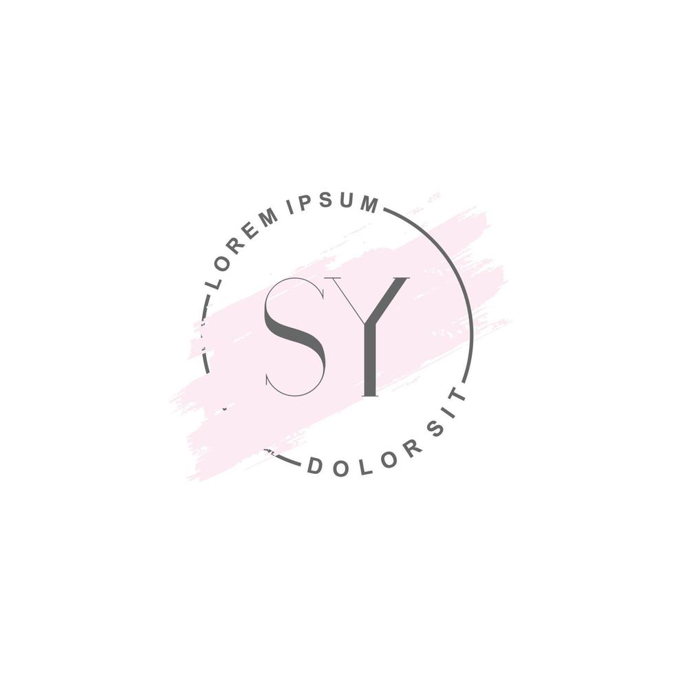 Initial SY minimalist logo with brush, Initial logo for signature, wedding, fashion. vector