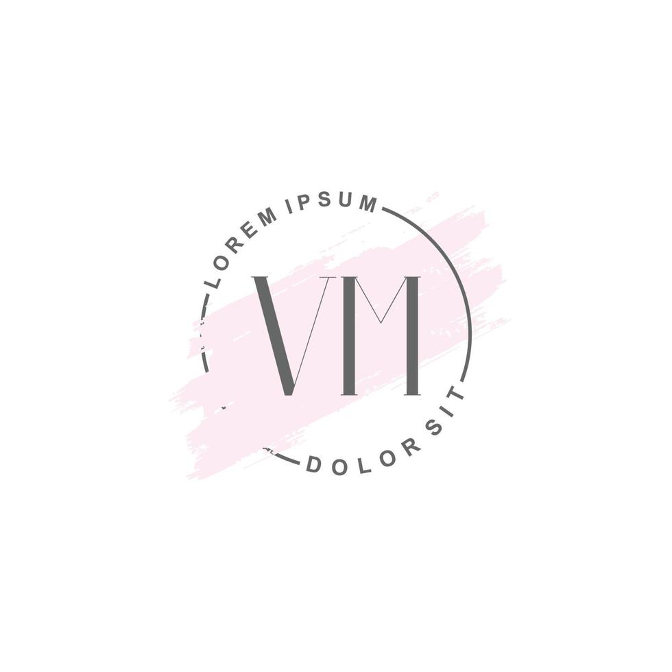 Initial VM minimalist logo with brush, Initial logo for signature, wedding, fashion. vector
