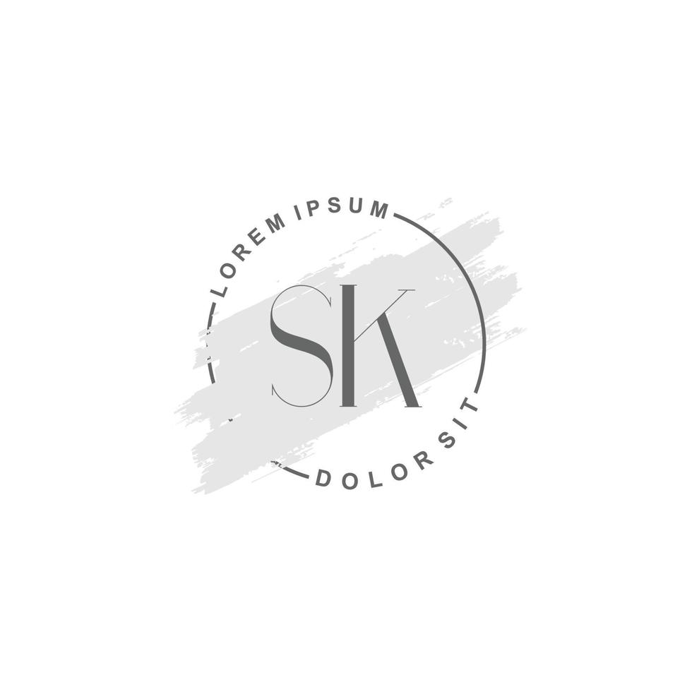 logotipo minimalista de sk inicial con pincel, logotipo inicial para firma, boda, moda. vector
