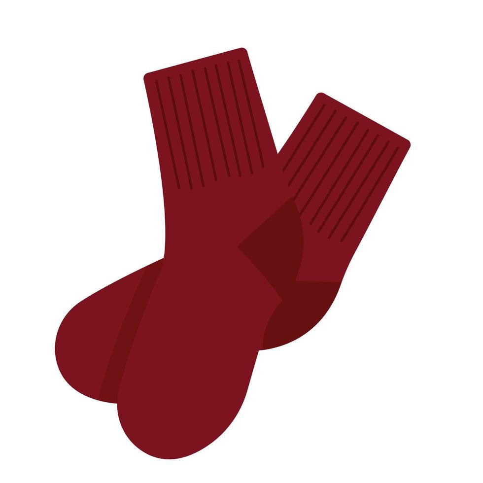 Warm winter and autumn socks in dark red color. Isolated illustration. vector