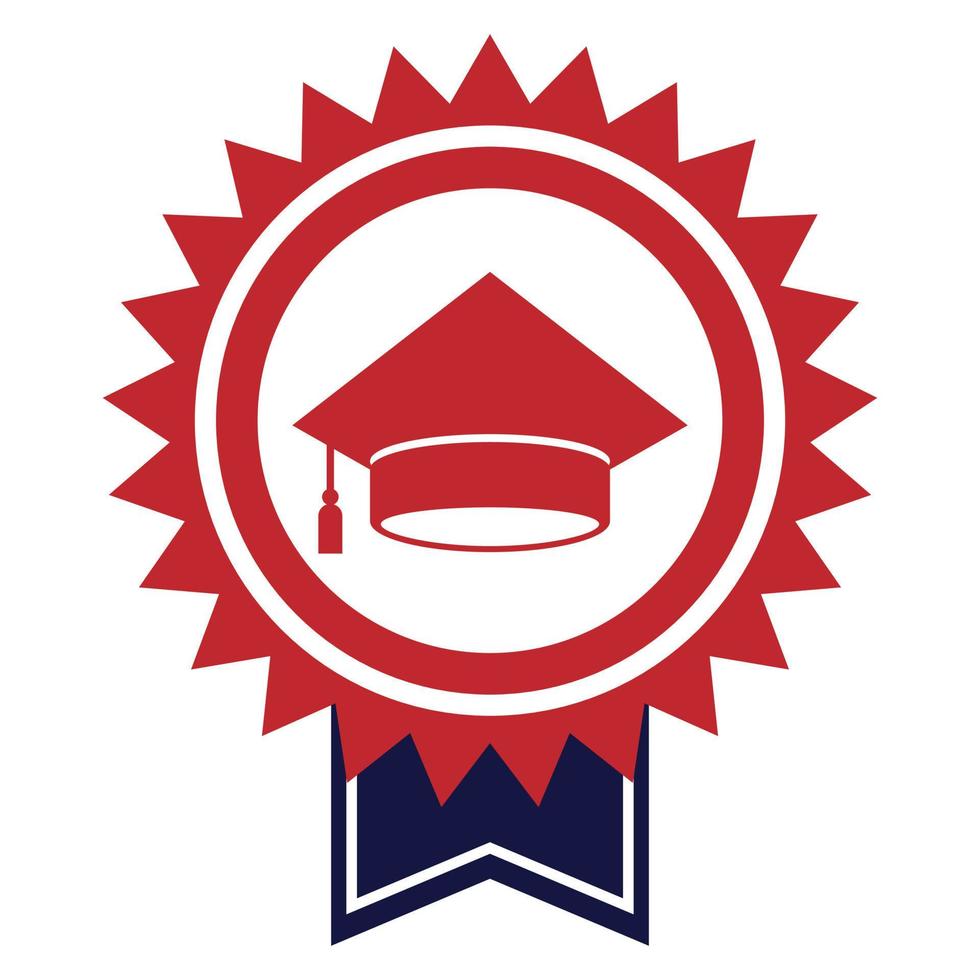 Graduation or college hat logo with spiked circle and ribbon. vector