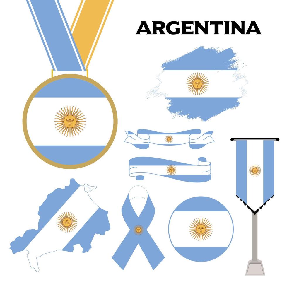 colección de elementos con la plantilla de diseño de la bandera de argentina vector