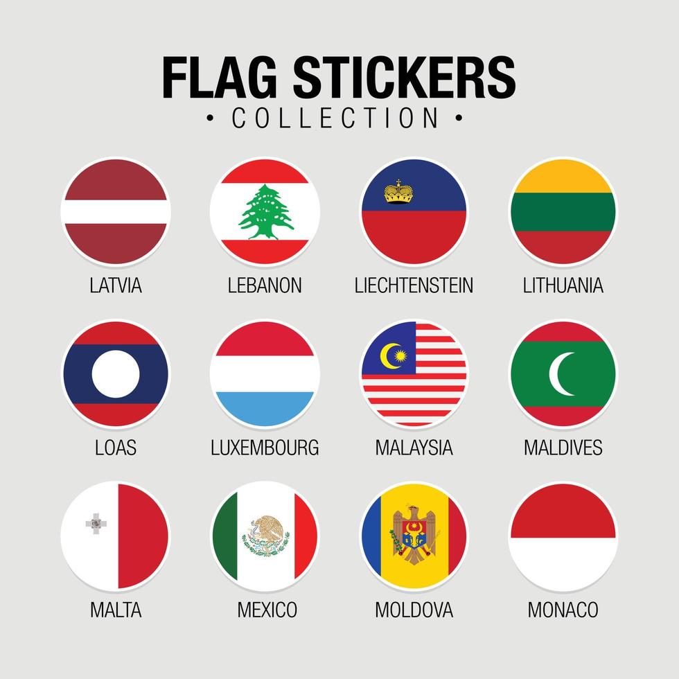 National Flags Of The World Stickers With Names vector
