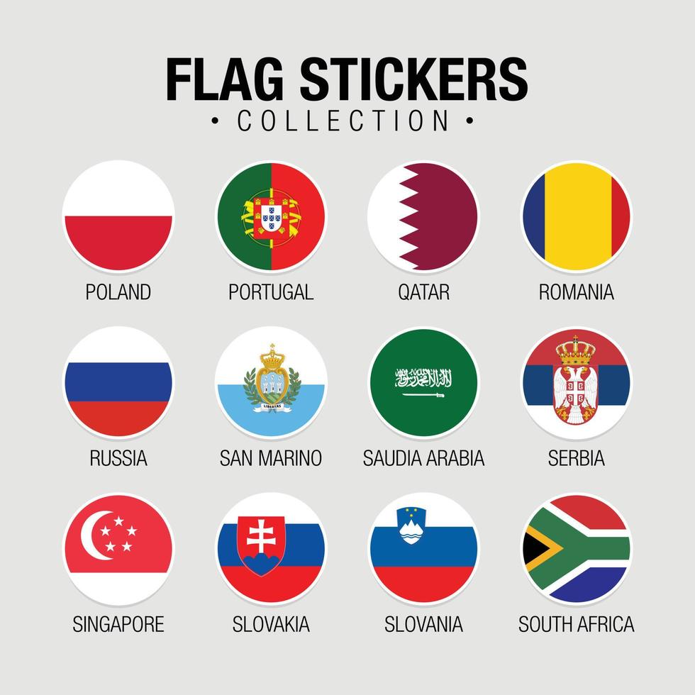 National Flags Of The World Stickers With Names vector
