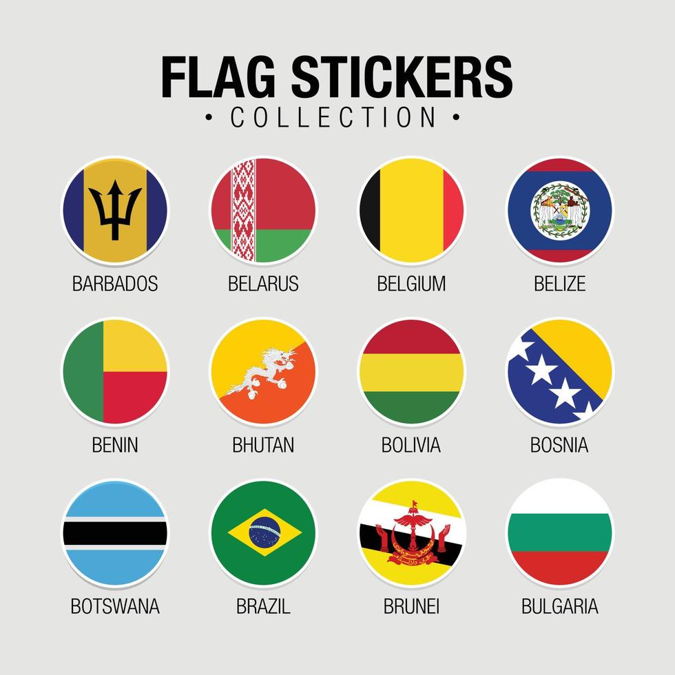 National Flags Of The World Stickers With Names vector