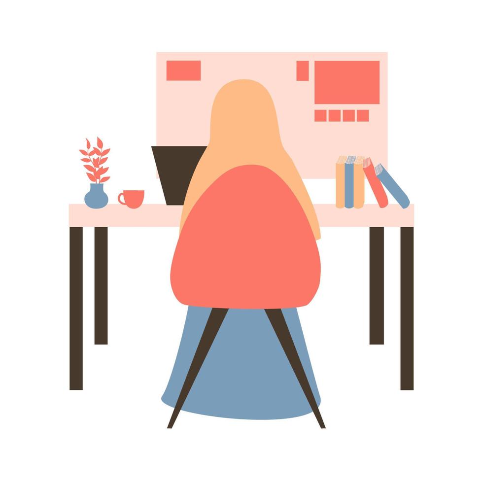 Muslim woman work on laptop vector