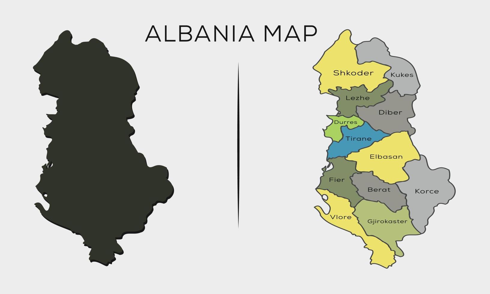 High detailed vector map of Albania. Borders and names of the provinces.