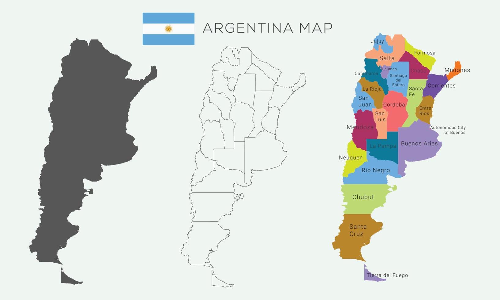 mapa vectorial detallado alto de argentina. fronteras y nombres de las provincias. vector