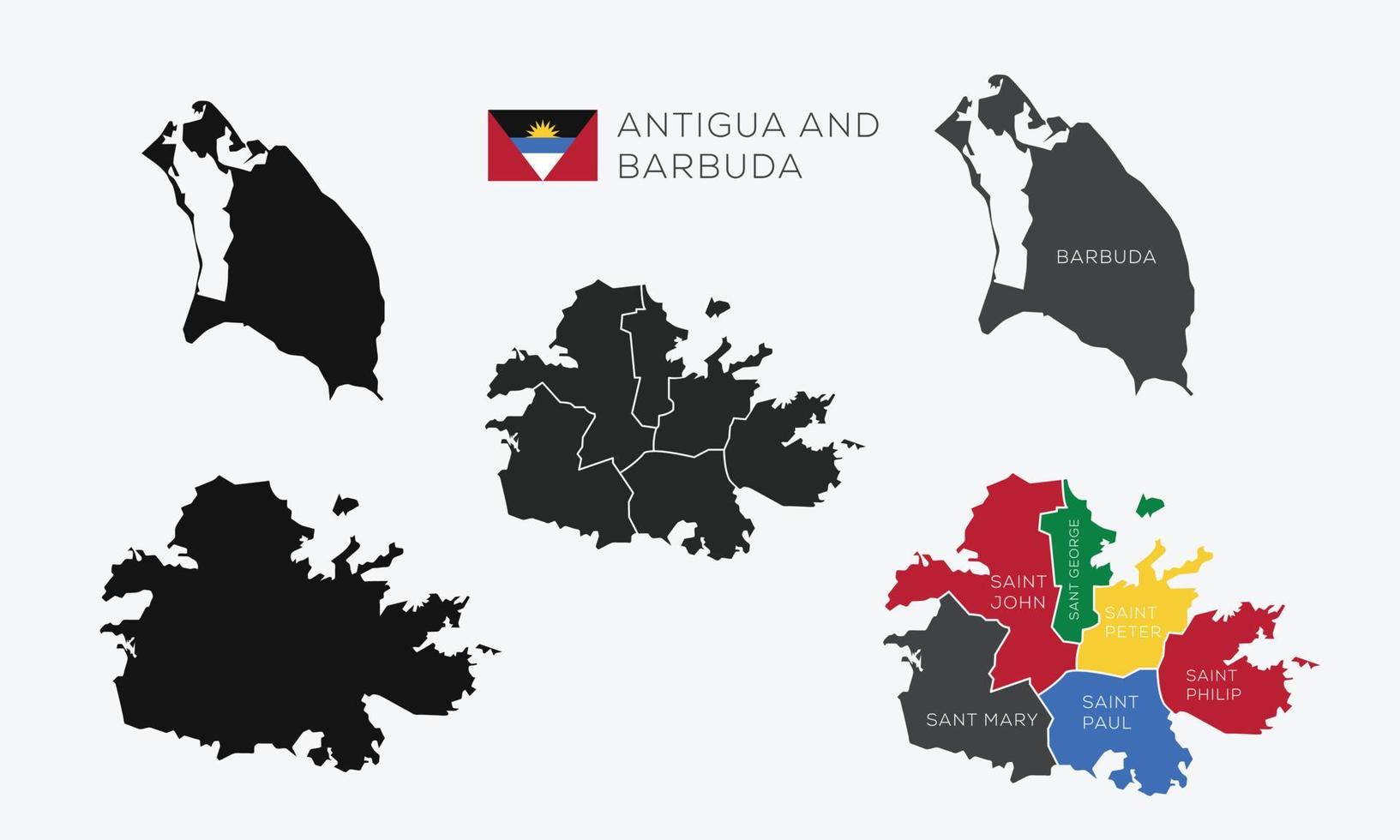 mapa vectorial detallado alto de antigua y barbuda. fronteras y nombres de las provincias. vector