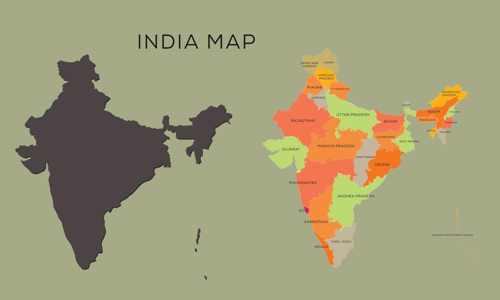 mapa de vectores detallado alto de la india. fronteras y nombres de las provincias