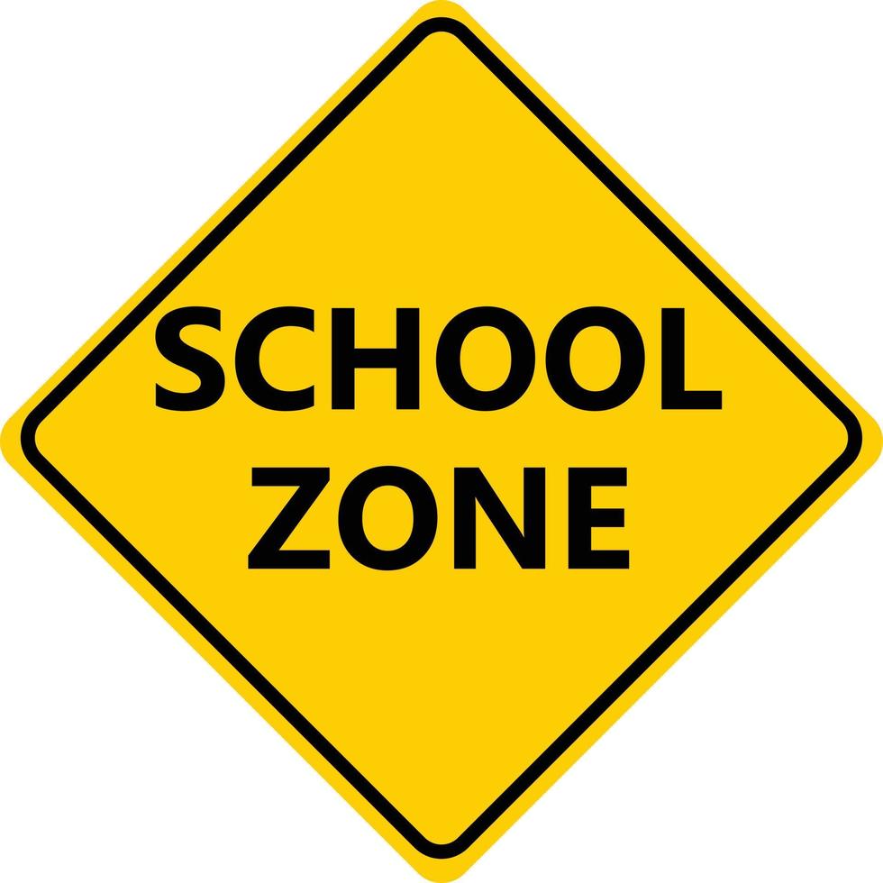 school zone sign on white background. warning school zone yellow symbol. flat style. vector