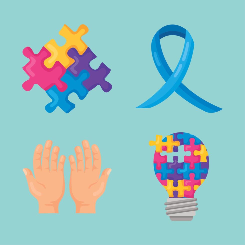 four autism day icons vector