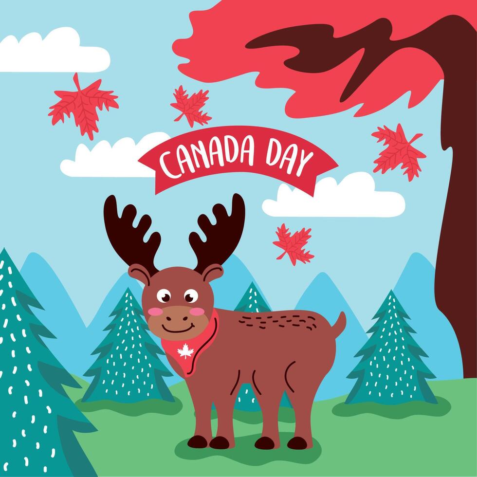 letras del día de canadá con alces vector