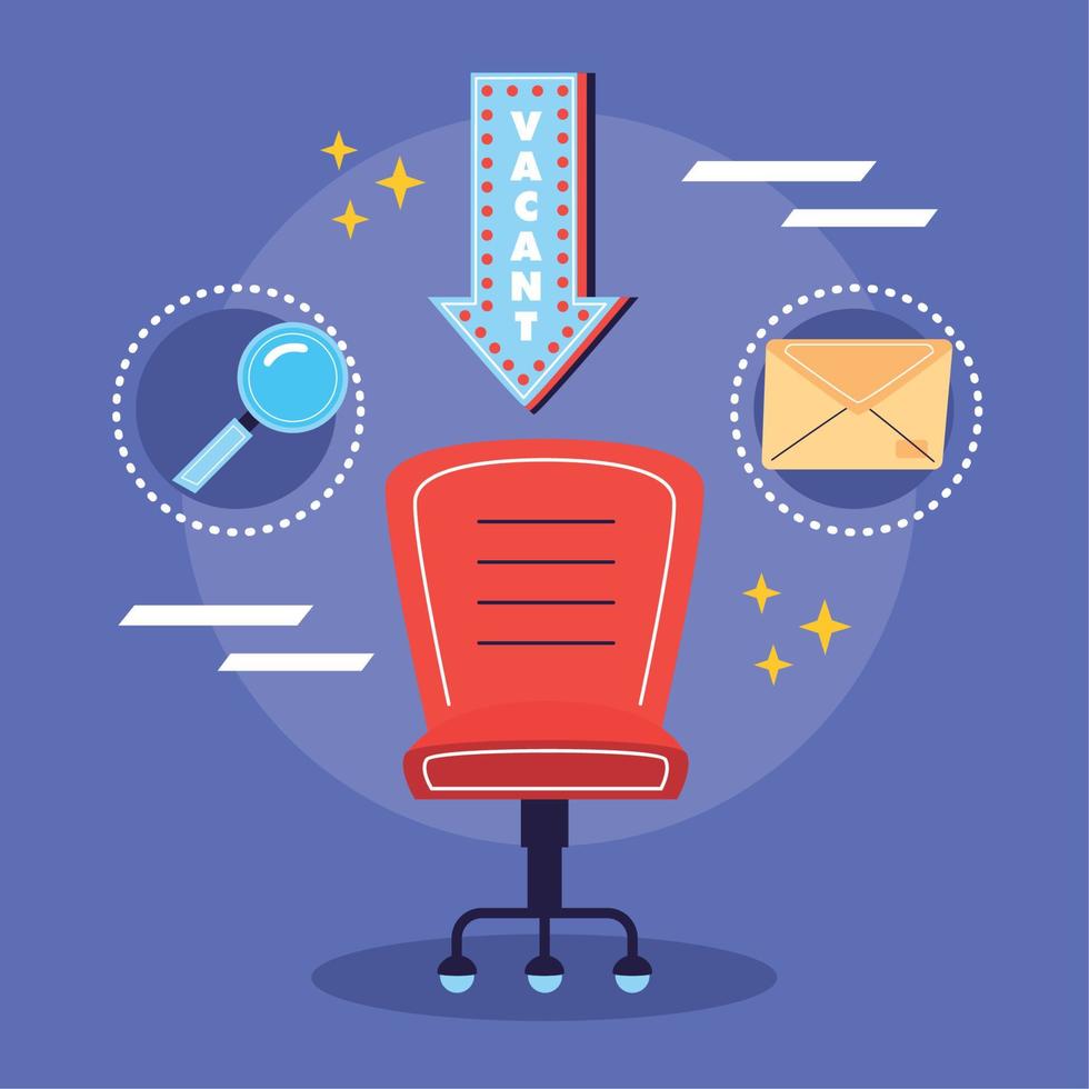 silla de oficina e iconos de contratación vector