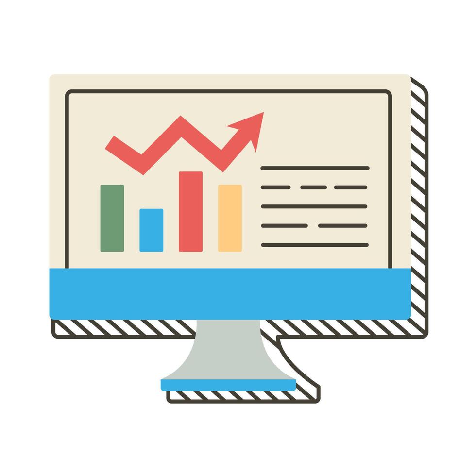desktop with statistics bars vector