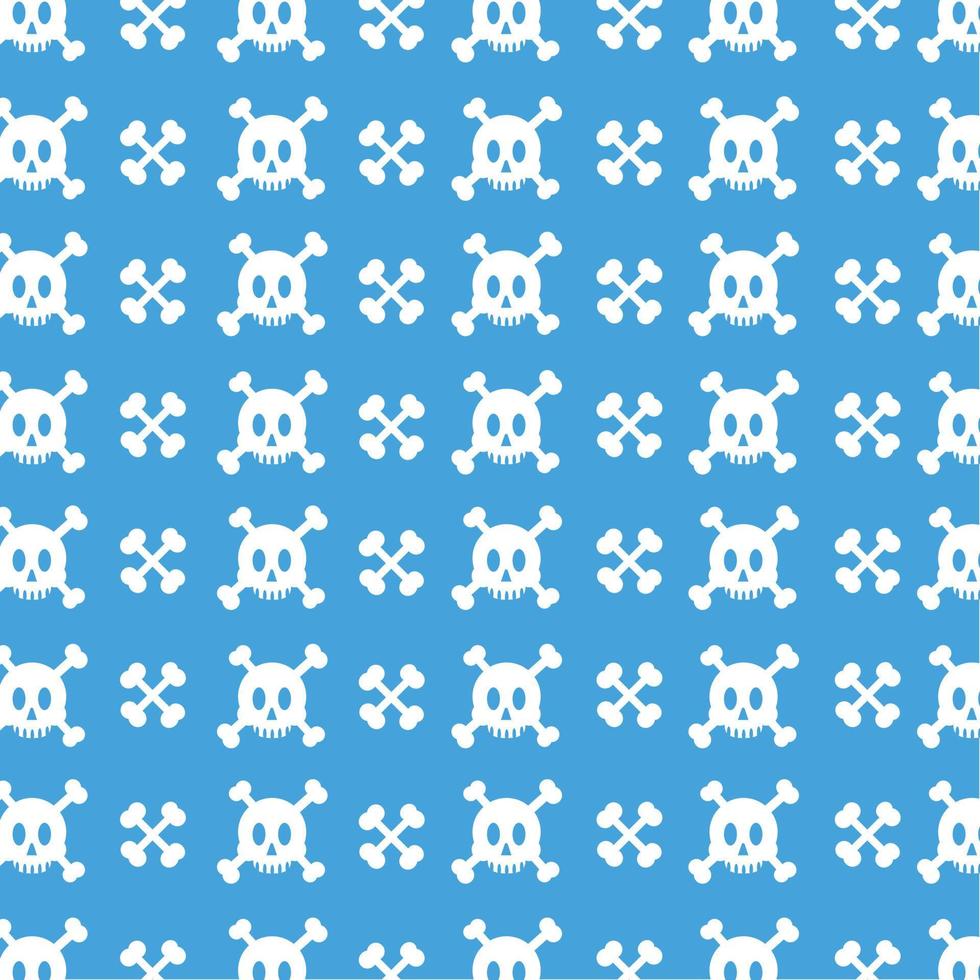 Human skull and crossbones pattern on the back of the head alternating with evenly spaced crossbones on a blue background. vector