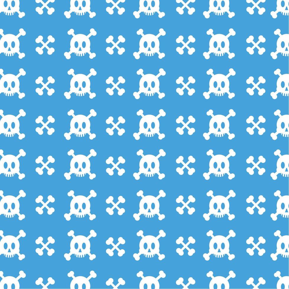 Human skull and crossbones pattern on the back of the head alternating with evenly spaced crossbones on a blue background. vector