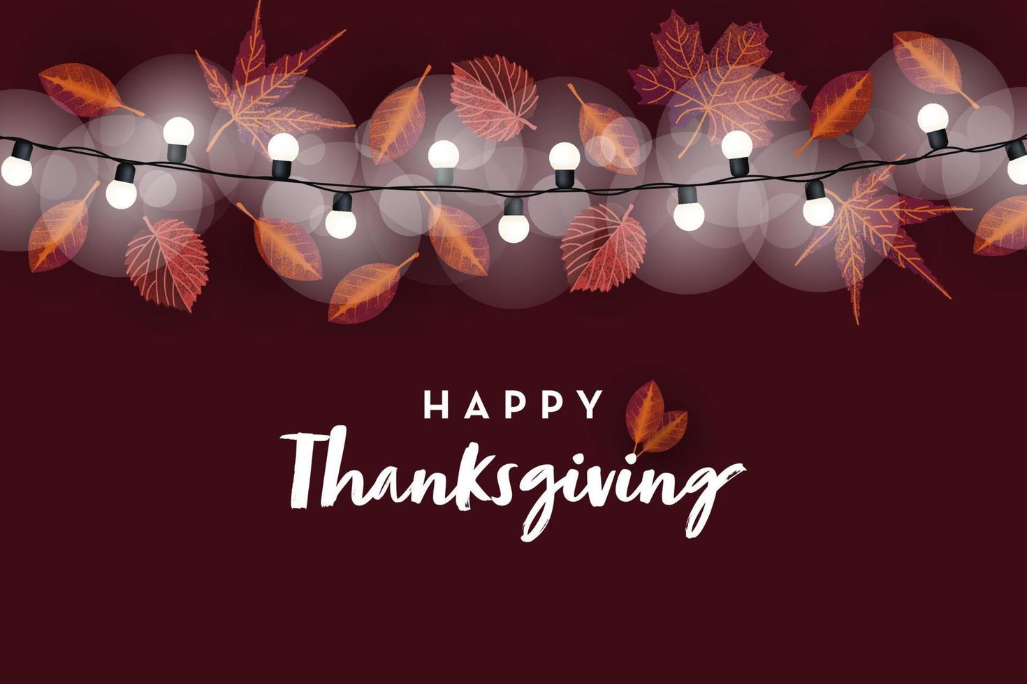 Happy thanksgiving  banner background with different autumn leaves falling and garland. Vector template