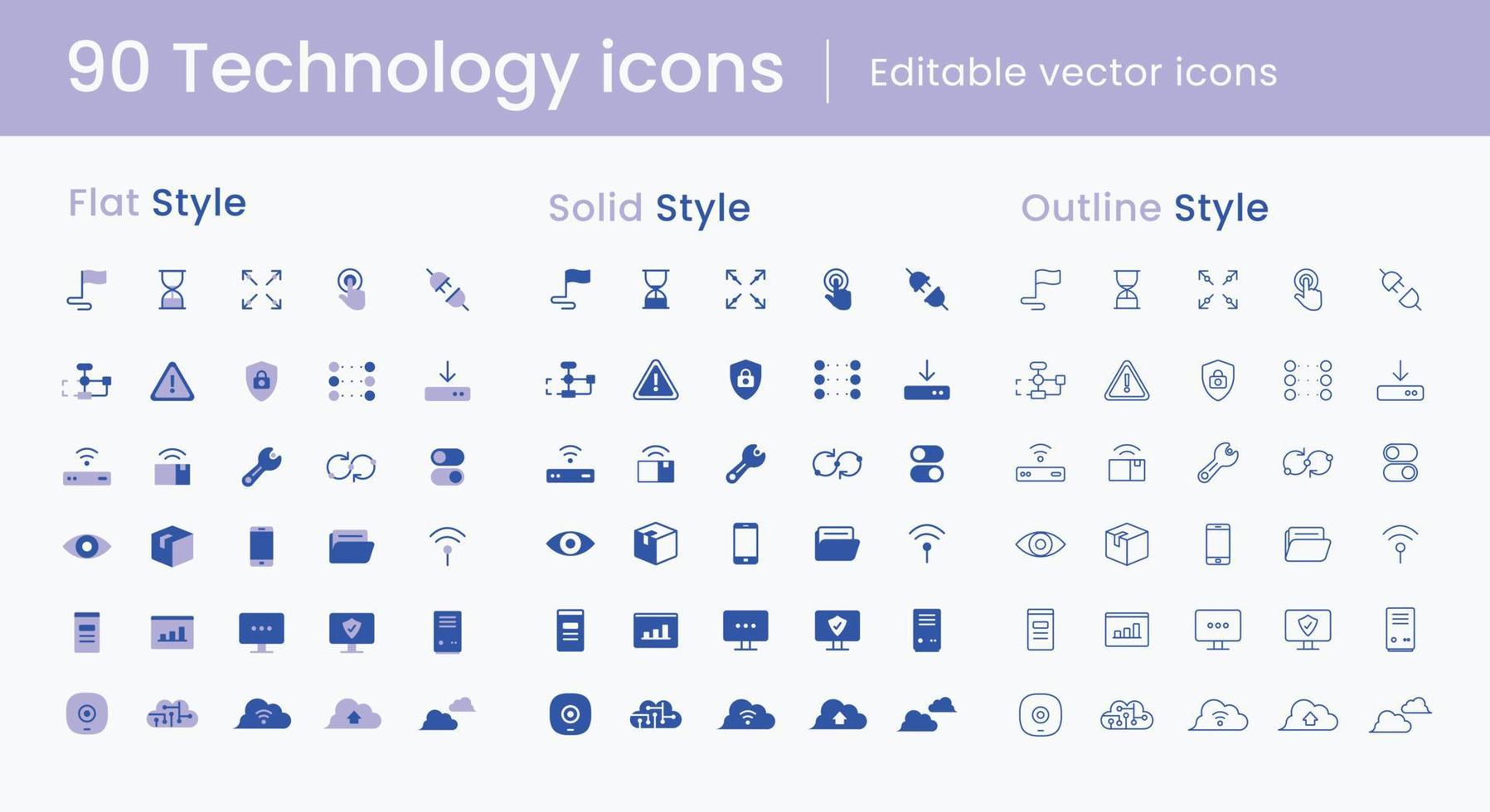 90 Technology icons set vector