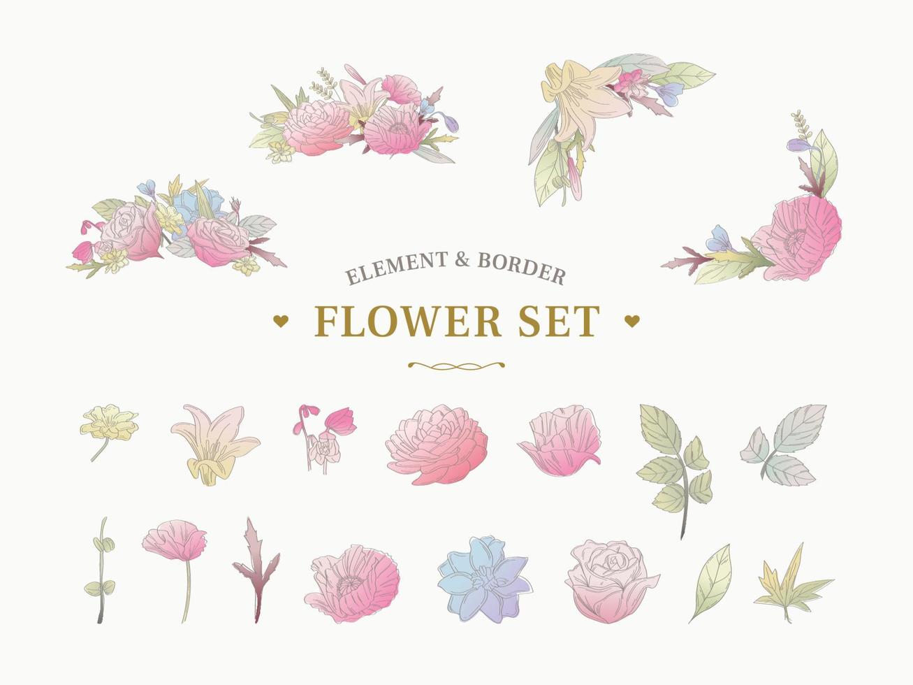 Flowers element decorations set vector