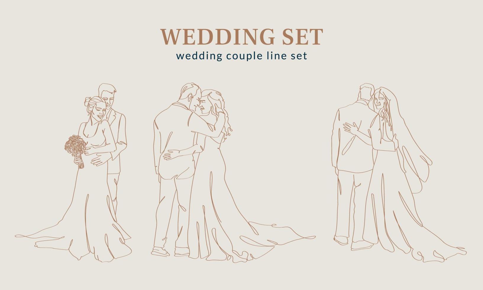 Wedding couple line set vector