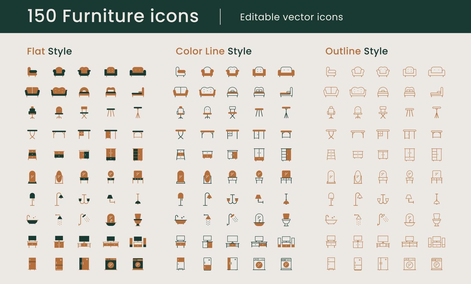 150 Furniture icons set vector