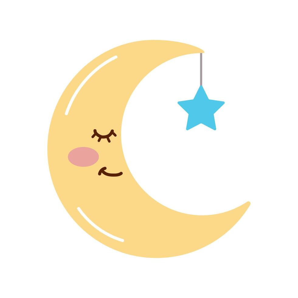 crescent moon sleeping kawaii vector