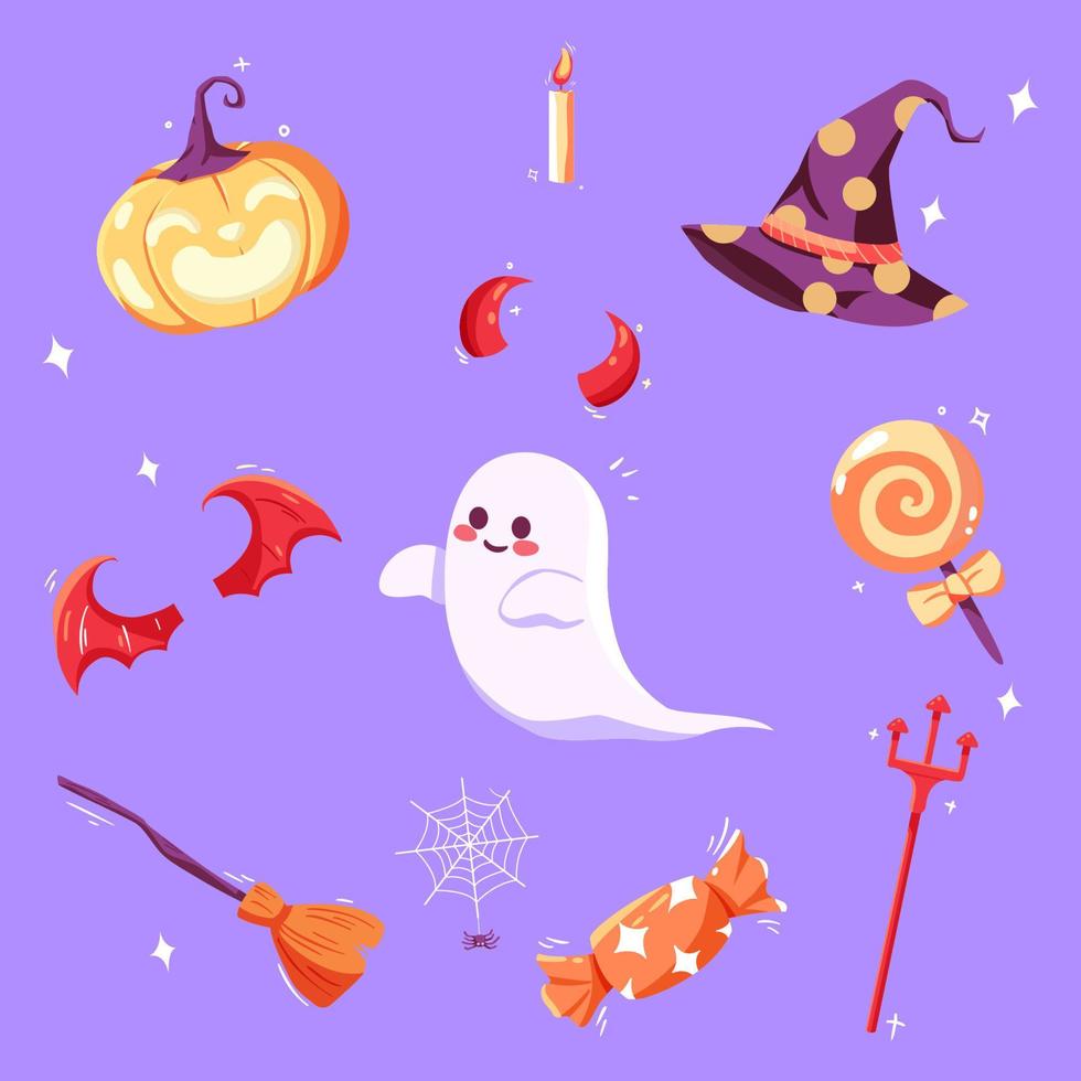 pegatinas de elementos decorativos de halloween pintadas a mano vector