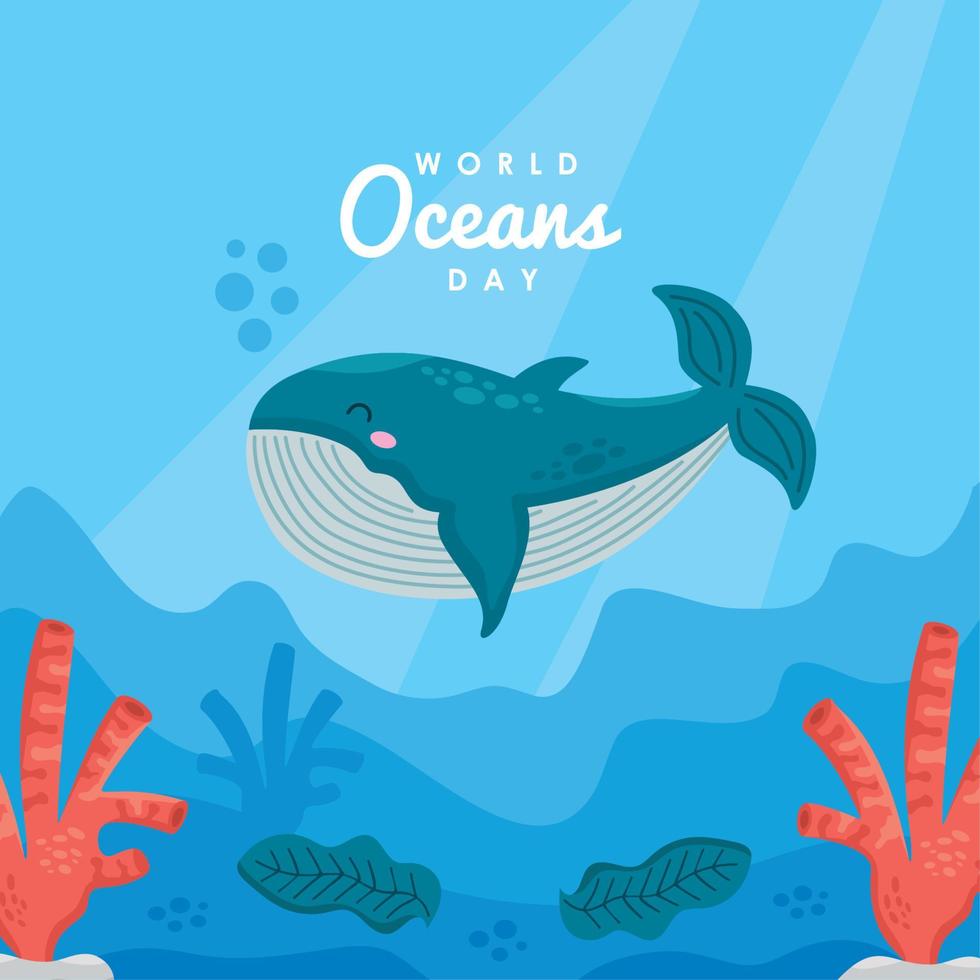 world oceans day card vector
