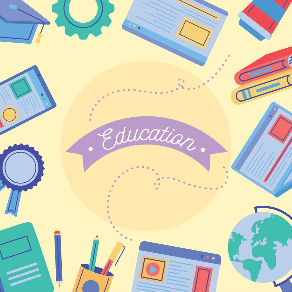 education lettering in frame vector