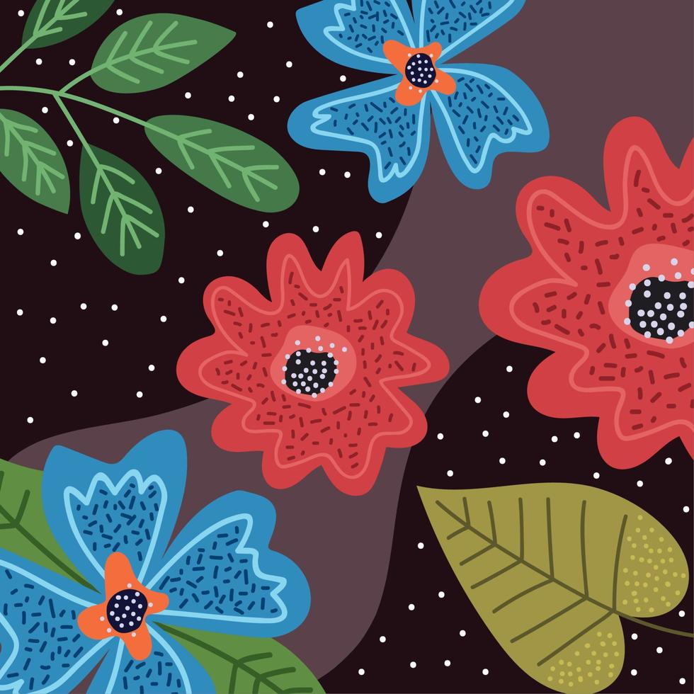 red and blue flowers pattern vector