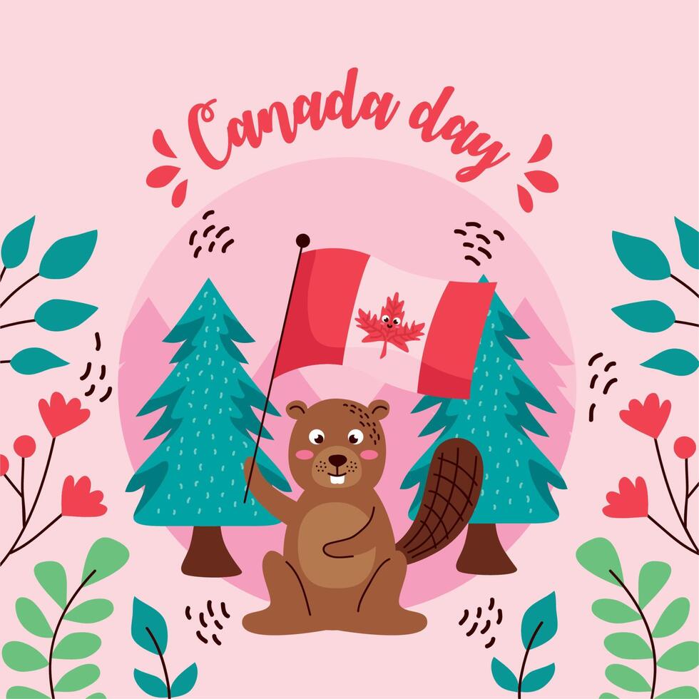 canada day lettering with squirrel vector