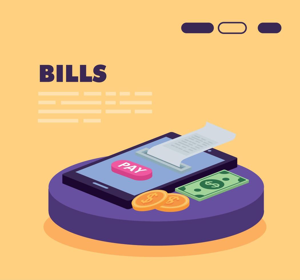 bills lettering and isometric icons vector