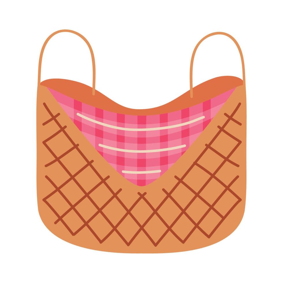 basket straw with tableclothes vector