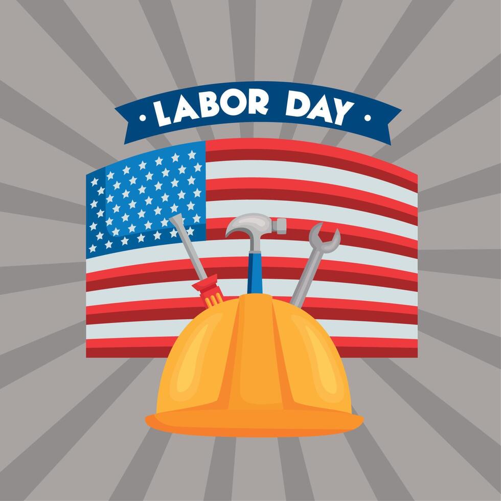 labor day lettering with flag vector