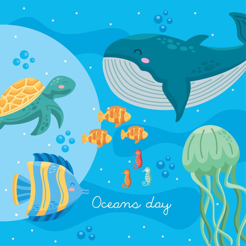 oceans day lettering poster vector